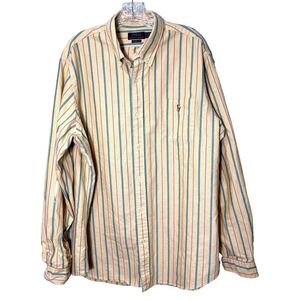 Polo Ralph Lauren Men Button Shirt Classic XXL Yellow Stripe Pocket Long Sleeve